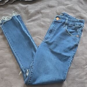 Express Frayed Hem Ankle Skinny Jeans in Blue
